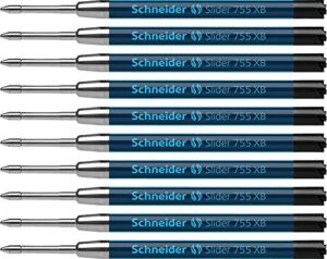 schneider slider 755 xb (extra broad) ballpoint pen refill, 1.4 mm, iso format g2, black ink, box of 10 refills (175501)