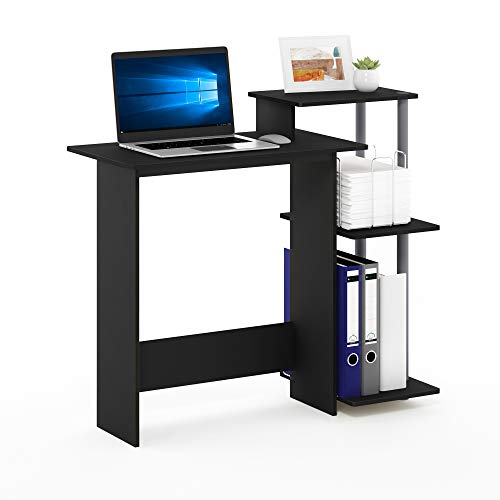 Furinno Efficient Home Laptop Notebook Computer Desk with Square Shelves, Black/Grey