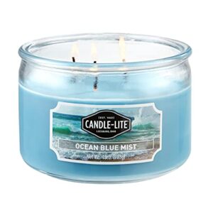 candle-lite ocean blue mist scent 3-wick aromatherapy candle with 20-40 hours of burn time, 10 oz