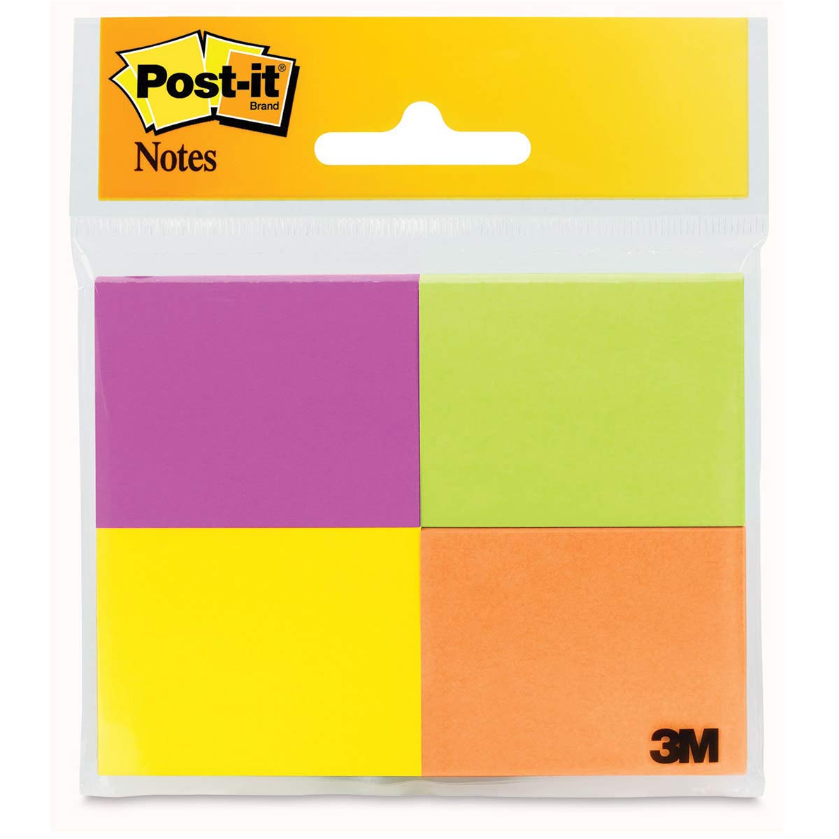 Post-it Notes, 1 3/8" x 1 7/8", Electric Glow Collection, 4 Pads/Pack