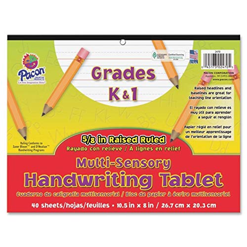 Pacon Multi-Sensory Raised Ruled Tablet, White, 5/8" x 5/16" x 5/16" Ruled 10-1/2" x 8", Ruled Long, 40 Sheets