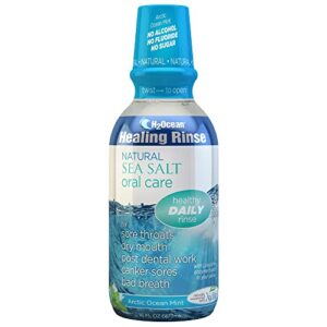 h2ocean healing rinse mouthwash- great tasting sea salt & xylitol mouth wash for fresh breath & dry mouth - alcohol & fluoride free - arctic ocean mint 16oz
