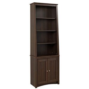 prepac espresso tall slant-back bookcase with 2 shaker doors