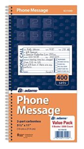 adams message book/phone call, carbonless duplicate, 5.50 x 11 inches, 400 sets per book (sc1154d), white/canary (sc1154-5d)