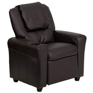 flash furniture contemporary brown leathersoft kids recliner with cup holder and headrest for lounge,arm rest, vinyl