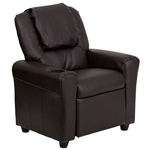 Flash Furniture Contemporary Brown LeatherSoft Kids Recliner with Cup Holder and Headrest for Lounge,Arm Rest, Vinyl