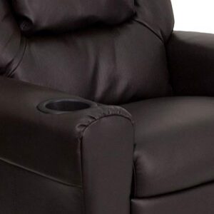 Flash Furniture Contemporary Brown LeatherSoft Kids Recliner with Cup Holder and Headrest for Lounge,Arm Rest, Vinyl