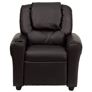 Flash Furniture Contemporary Brown LeatherSoft Kids Recliner with Cup Holder and Headrest for Lounge,Arm Rest, Vinyl