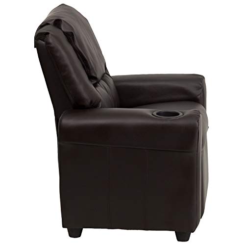 Flash Furniture Contemporary Brown LeatherSoft Kids Recliner with Cup Holder and Headrest for Lounge,Arm Rest, Vinyl