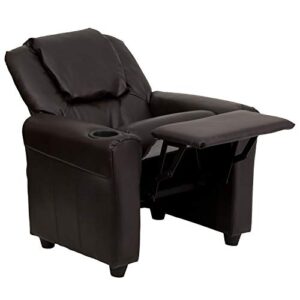 Flash Furniture Contemporary Brown LeatherSoft Kids Recliner with Cup Holder and Headrest for Lounge,Arm Rest, Vinyl
