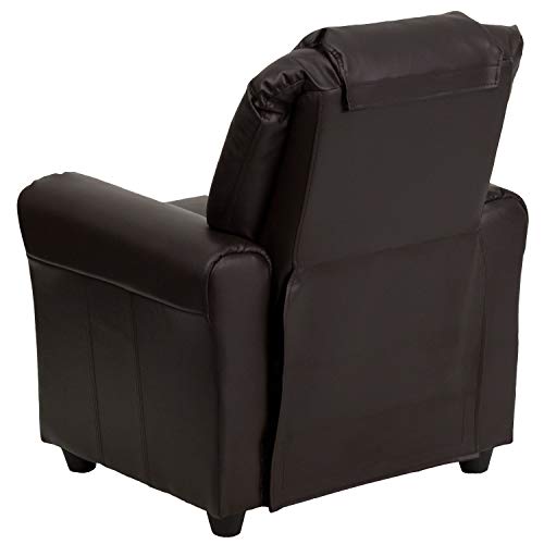 Flash Furniture Contemporary Brown LeatherSoft Kids Recliner with Cup Holder and Headrest for Lounge,Arm Rest, Vinyl