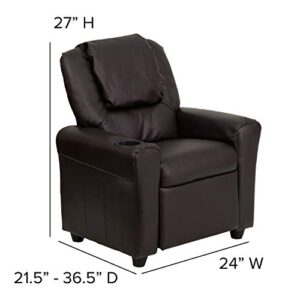 Flash Furniture Contemporary Brown LeatherSoft Kids Recliner with Cup Holder and Headrest for Lounge,Arm Rest, Vinyl