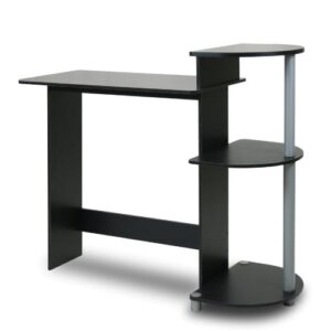 Furinno Compact Computer Desk with Shelves, Round Side, Black/Grey