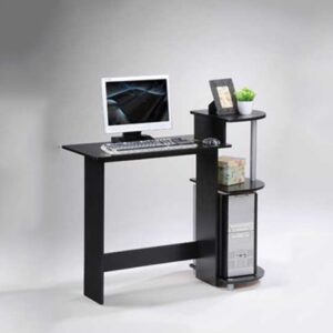 Furinno Compact Computer Desk with Shelves, Round Side, Black/Grey