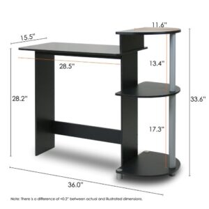 Furinno Compact Computer Desk with Shelves, Round Side, Black/Grey