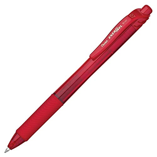 ENERGEL Pentel -X Retractable Liquid Gel Pen (0.7mm) Metal Tip, Red Ink, Box of 12 (BL107-B)