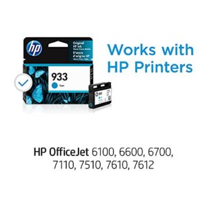 HP Original 933 Cyan Ink Cartridge | Works with OfficeJet 6100, 6600, 6700, 7110, 7510, 7610 Series | CN058AN