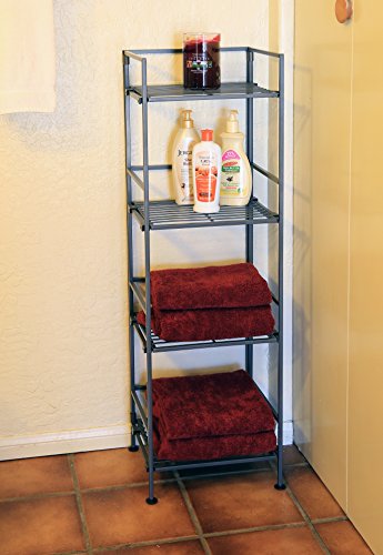 Seville Classics Iron Slat Tower Shelving, 4-Tier (Pewter)