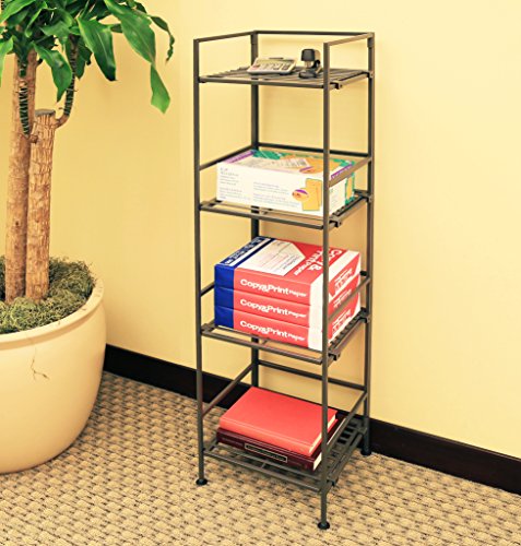 Seville Classics Iron Slat Tower Shelving, 4-Tier (Pewter)