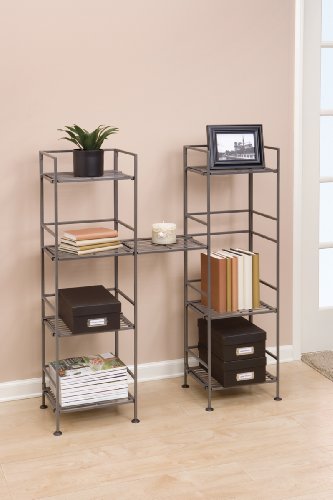 Seville Classics Iron Slat Tower Shelving, 4-Tier (Pewter)