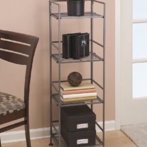 Seville Classics Iron Slat Tower Shelving, 4-Tier (Pewter)