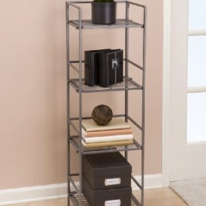 Seville Classics Iron Slat Tower Shelving, 4-Tier (Pewter)