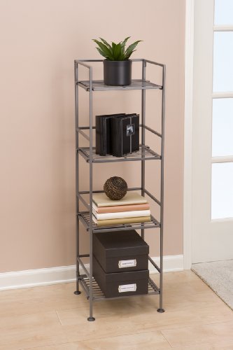 Seville Classics Iron Slat Tower Shelving, 4-Tier (Pewter)