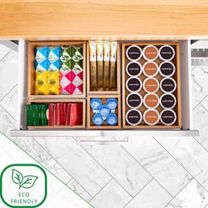 Seville Classics Bamboo Premium Organizer Storage Bins for Kitchen Silverware, Pantry, Closet, Office Desk, Pens, Utensils, Makeup, K Cup, Bamboo, Bin Set (5 Piece)