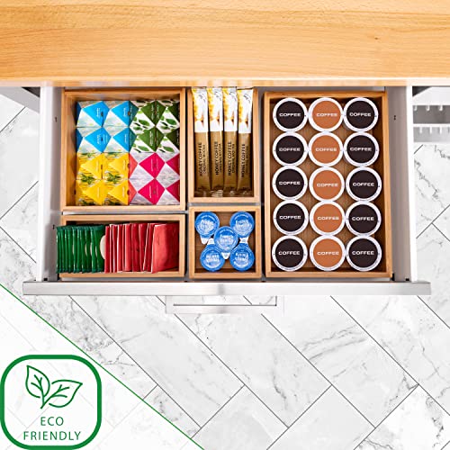 Seville Classics Bamboo Premium Organizer Storage Bins for Kitchen Silverware, Pantry, Closet, Office Desk, Pens, Utensils, Makeup, K Cup, Bamboo, Bin Set (5 Piece)