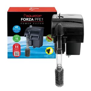 aquatop forza 45 gph power filter for aquariums – for 5-15 gallon tanks, great for salt & freshwater tanks, keeps water crystal clear, advanced filtration design, pfe-1