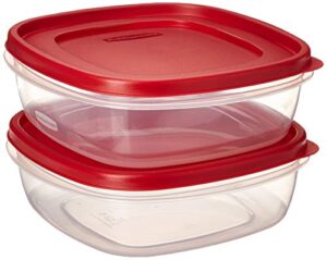 rubbermaid 608866900580 easy find lid square 9-cup food storage 2 containers, 2, red