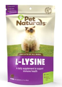 pet naturals lysine for cats, chicken flavor, 60 chews - immune and respiratory support for cats - no wheat or corn - vet recommended