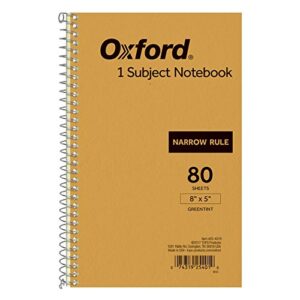 oxford 1-subject kraft notebook, 5" x 8", narrow rule, kraft cover, green tint paper, 80 sheets (25-401r)
