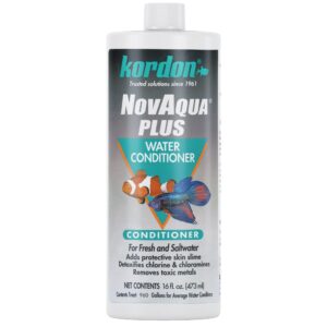 kordon novaqua plus - freshwater & saltwater aquarium water conditioner – instantly detoxifies chlorine, chloramines, & heavy metals, replaces fish slime coat, reduces fish stress, 16 ounces