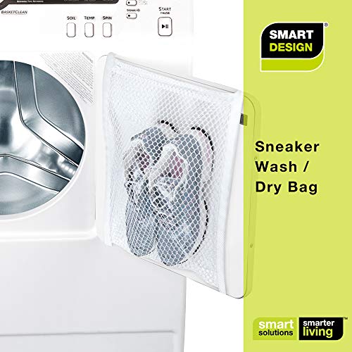 Smart Design Sneaker Dryer & Wash Bag w/ Elastic Straps - Durable Fabric - for Shoes, Clothing, & Laundry - Home Organization (15.5 x 15.5 Inch) [White]