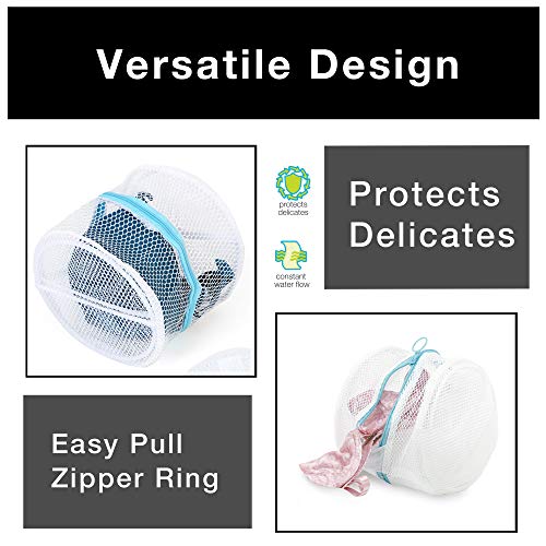 Smart Design Wash Bag w/ Safety Zipper - Washing Machine Safe - Fine Mesh Nylon Polyester - Bra, Hosiery, Pantyhose, Delicates, Lingerie, & Baby Clothes (6.5 x 5.5 Inch) [White]