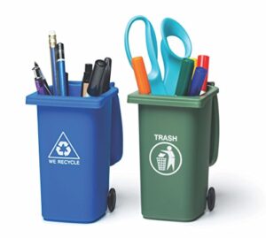 bigmouth inc. mini trash can and recycle can desk set, novelty office desk accessories with closable tops and real wheels