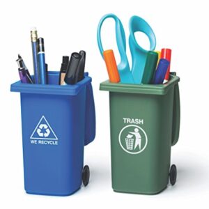 BigMouth Inc. Mini Trash Can and Recycle Can Desk Set, Novelty Office Desk Accessories with Closable Tops and Real Wheels