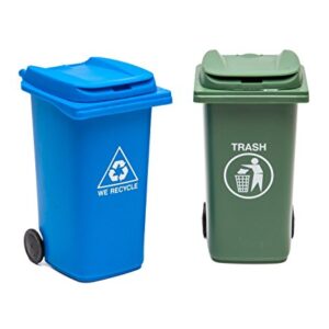 BigMouth Inc. Mini Trash Can and Recycle Can Desk Set, Novelty Office Desk Accessories with Closable Tops and Real Wheels