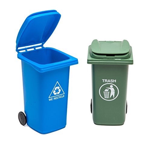 BigMouth Inc. Mini Trash Can and Recycle Can Desk Set, Novelty Office Desk Accessories with Closable Tops and Real Wheels