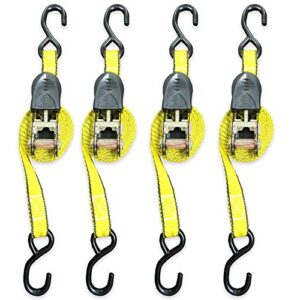 ratchet tie down strap – 4 pack – 1 inch – 15 feet – 500 lbs working load – 1500 lb break strength – cam buckle alternative – cargo straps perfect for moving appliances, lawn equipment, motorcycle, atv by everest