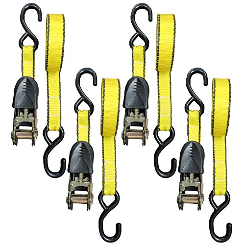 Ratchet Tie Down Strap – 4 Pack – 1 Inch – 15 Feet – 500 LBS Working Load – 1500 LB Break Strength – Cam buckle Alternative – Cargo Straps Perfect for Moving Appliances, Lawn Equipment, Motorcycle, ATV by Everest