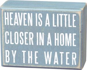 primitives by kathy 16354 distressed beach-inspired small box sign, 4 x 3-inches, home by the water