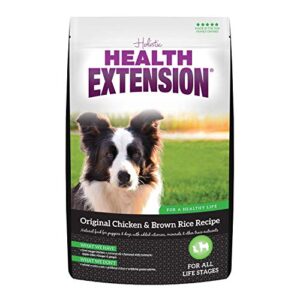 health extension dry dog food, natural food with added vitamins & minerals, suitable for puppies & dogs, original chicken & brown rice recipe (30 pound / 13.6 kg)