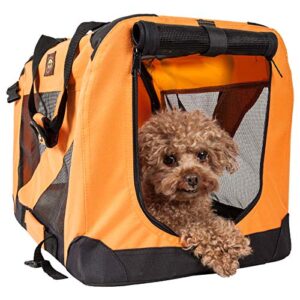 PET LIFE '360° Vista View' Zippered Soft Folding Collapsible Durable Metal Framed Pet Dog Crate House Carrier, Large, Orange