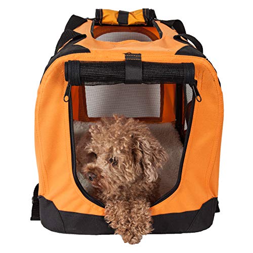 PET LIFE '360° Vista View' Zippered Soft Folding Collapsible Durable Metal Framed Pet Dog Crate House Carrier, Large, Orange