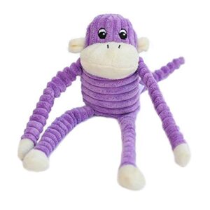 zippypaws - spencer the crinkle monkey dog toy, squeaker and crinkle plush toy - purple, small