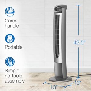 Lasko Portable Electric 42" Oscillating Tower Fan with Fresh Air Ionizer, Timer and Remote Control for Indoor, Bedroom and Home Office Use, Silver 2551