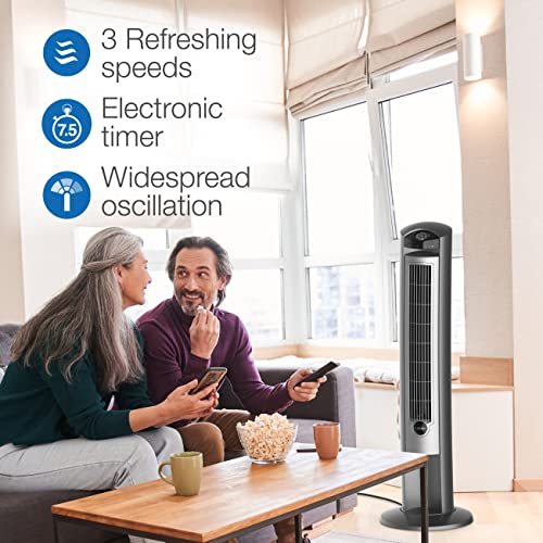 Lasko Portable Electric 42" Oscillating Tower Fan with Fresh Air Ionizer, Timer and Remote Control for Indoor, Bedroom and Home Office Use, Silver 2551