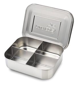 lunchbots medium quad snack container - divided stainless steel food container - four sections for finger foods on the go - eco-friendly, dishwasher safe - stainless lid - stainless steel